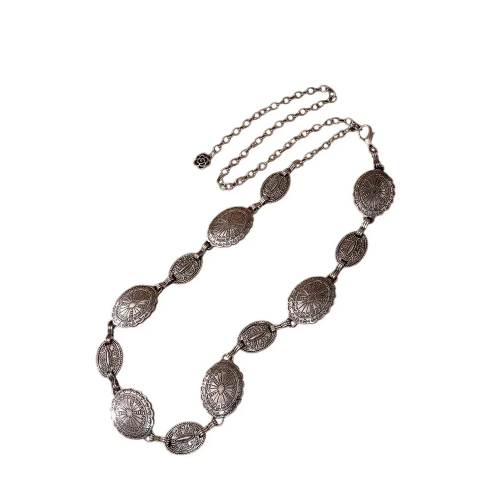 Silver Western Style‎ Chain Belt Dressy Boho Concho Metal Waist Hip Belt 100 Cm